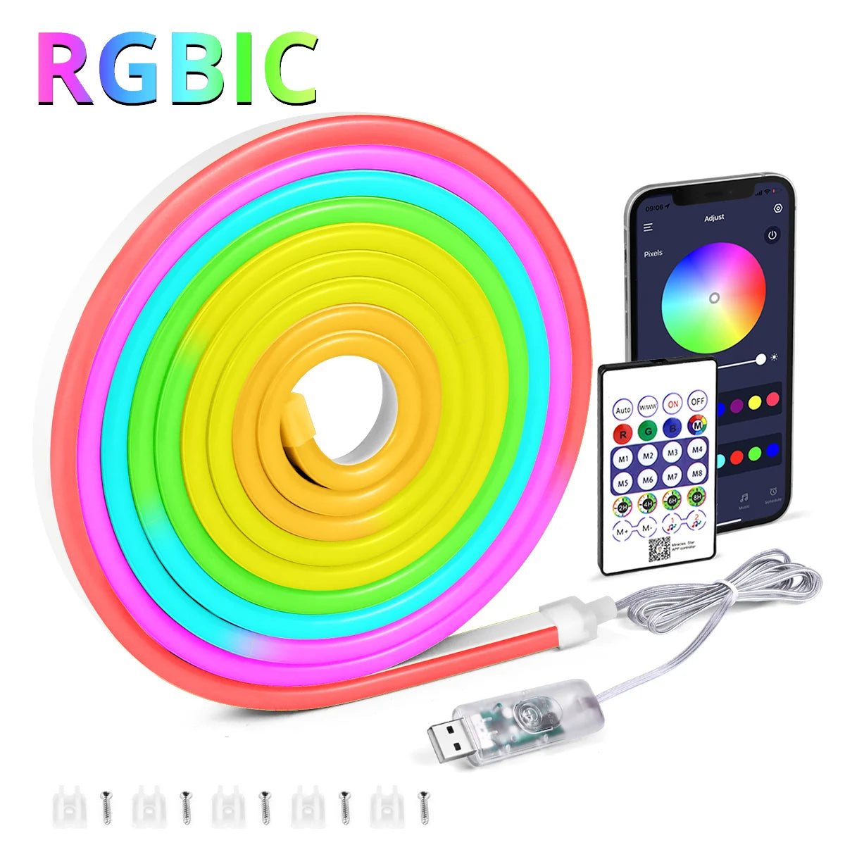 CowLost | light-ropes-strings-product_id-rgbic-neon-led-strip-light-5v-usb-bluetooth-music-sync-waterproof-tape-for-gaming-room-party-decoration |15