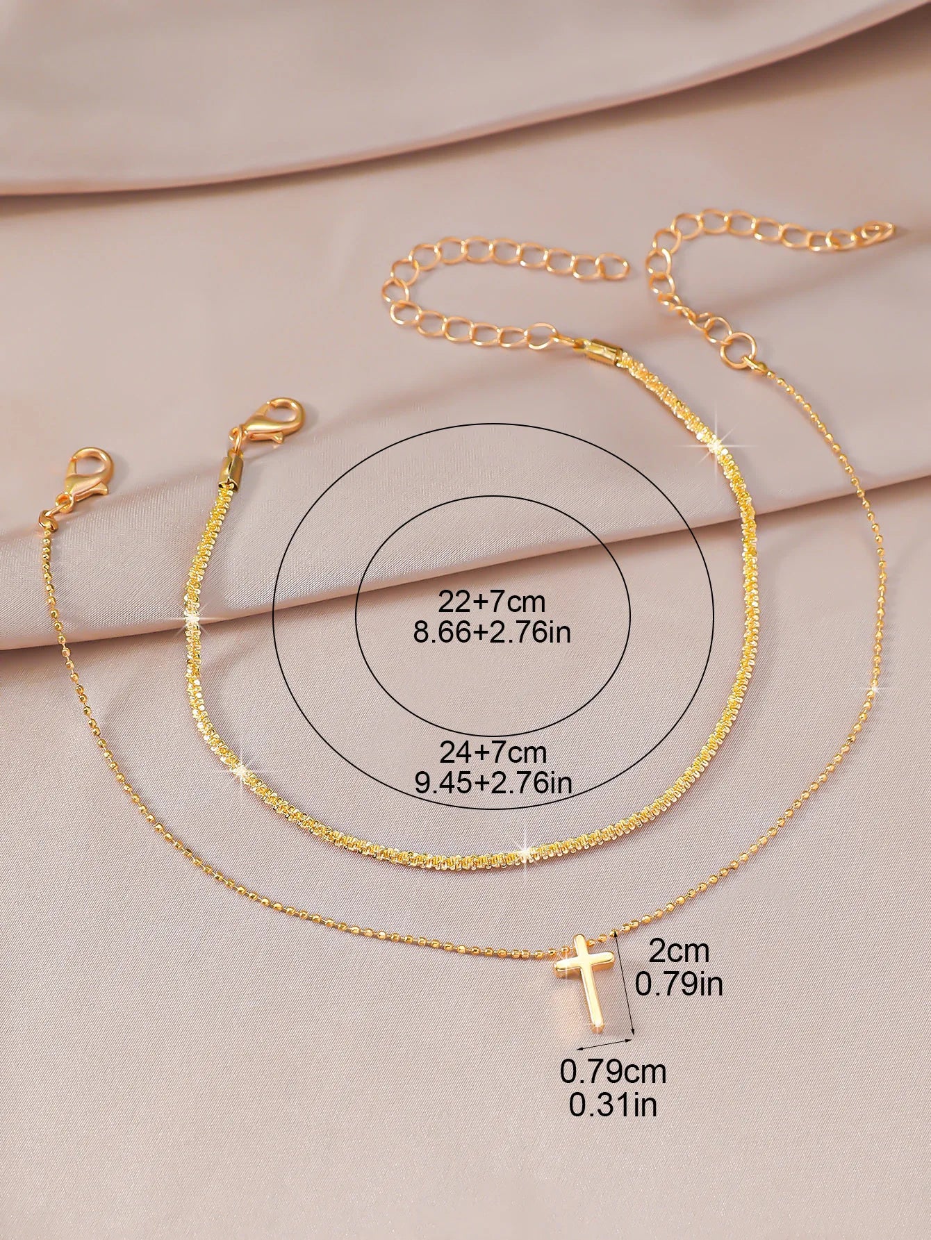 Silver Anklet Double Layer Zircon Cross Pearl Beach Jewelry for Women