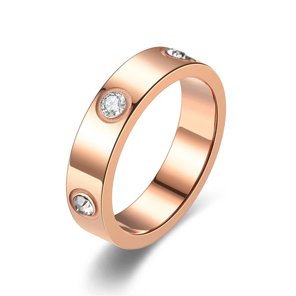 Classic Polished Stainless Steel Diamond Ring Unisex Sizes 5-11 Wholesale