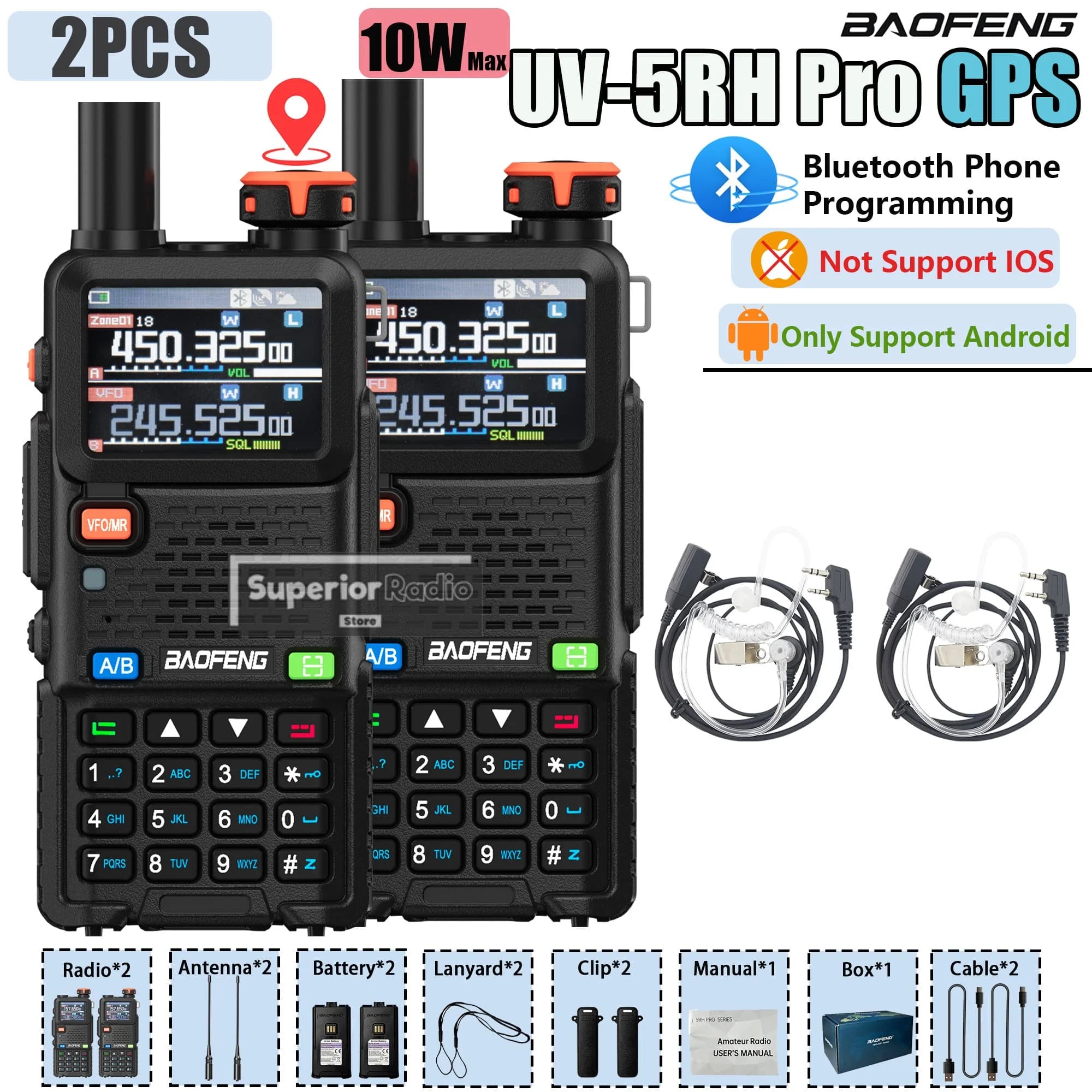 CowLost | mobile-phone-cases-baofeng-uv-5rh-pro-gps-walkie-talkie-10w-2-4pcs-bluetooth-usb-c-charging |20