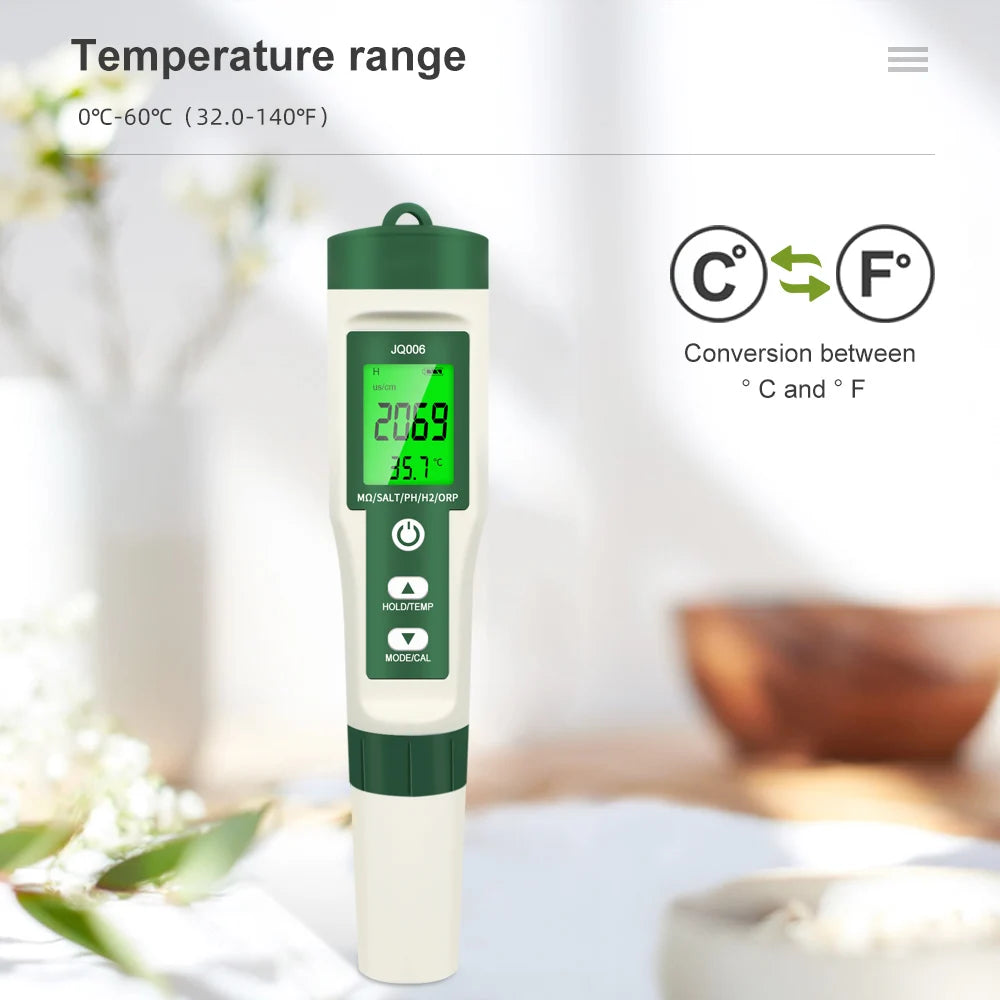 JUANJUAN 10-in-1 Handheld LCD PH TDS EC SALT TEMP S.G ORP Water Quality Tester for Aquarium Pool