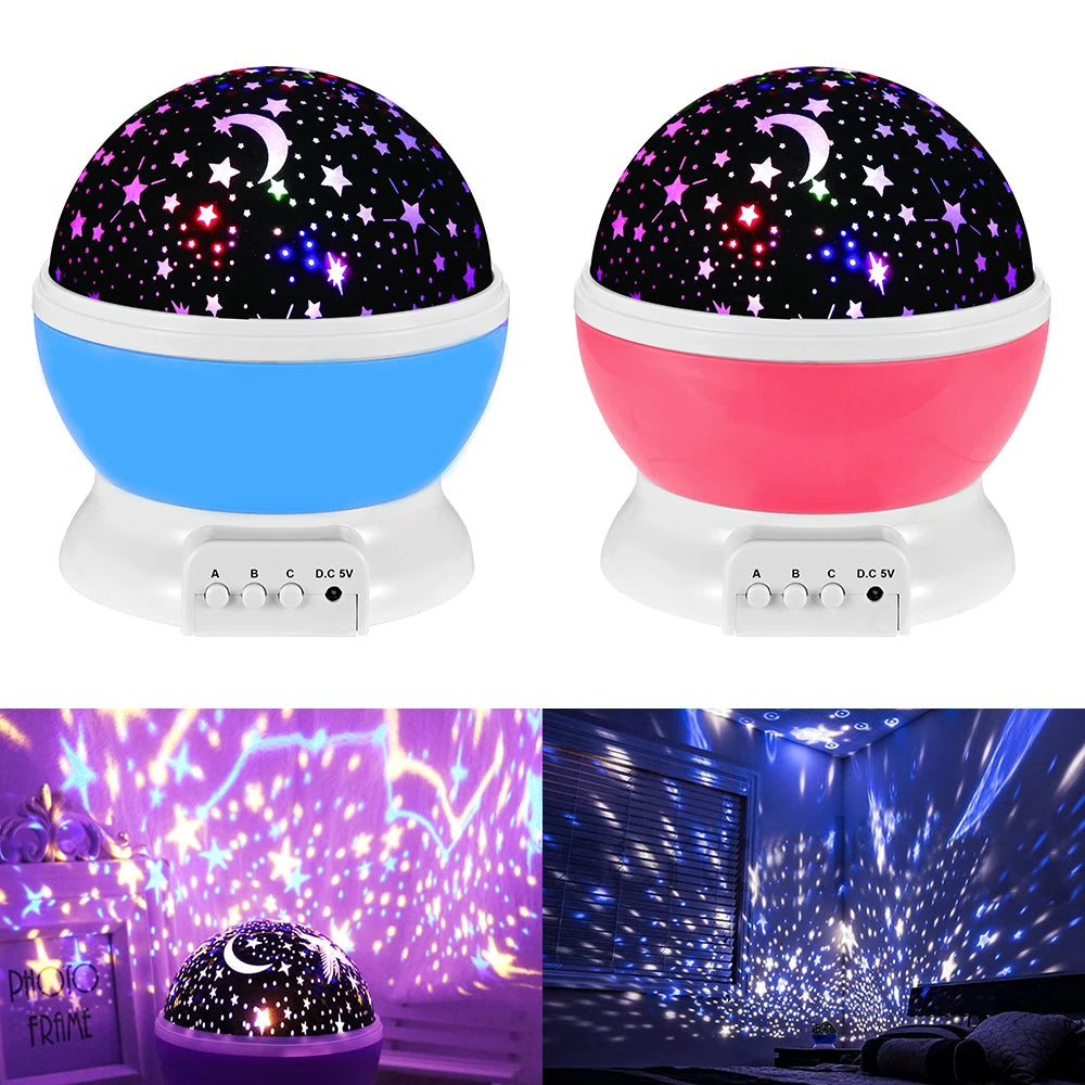 Starry Sky Night Lamp Projector Rotating Baby Nursery Moon Galaxy Table Light