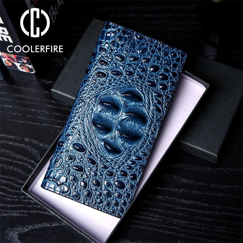 CowLost | men-wallets-business-long-crocodile-genuine-leather |2