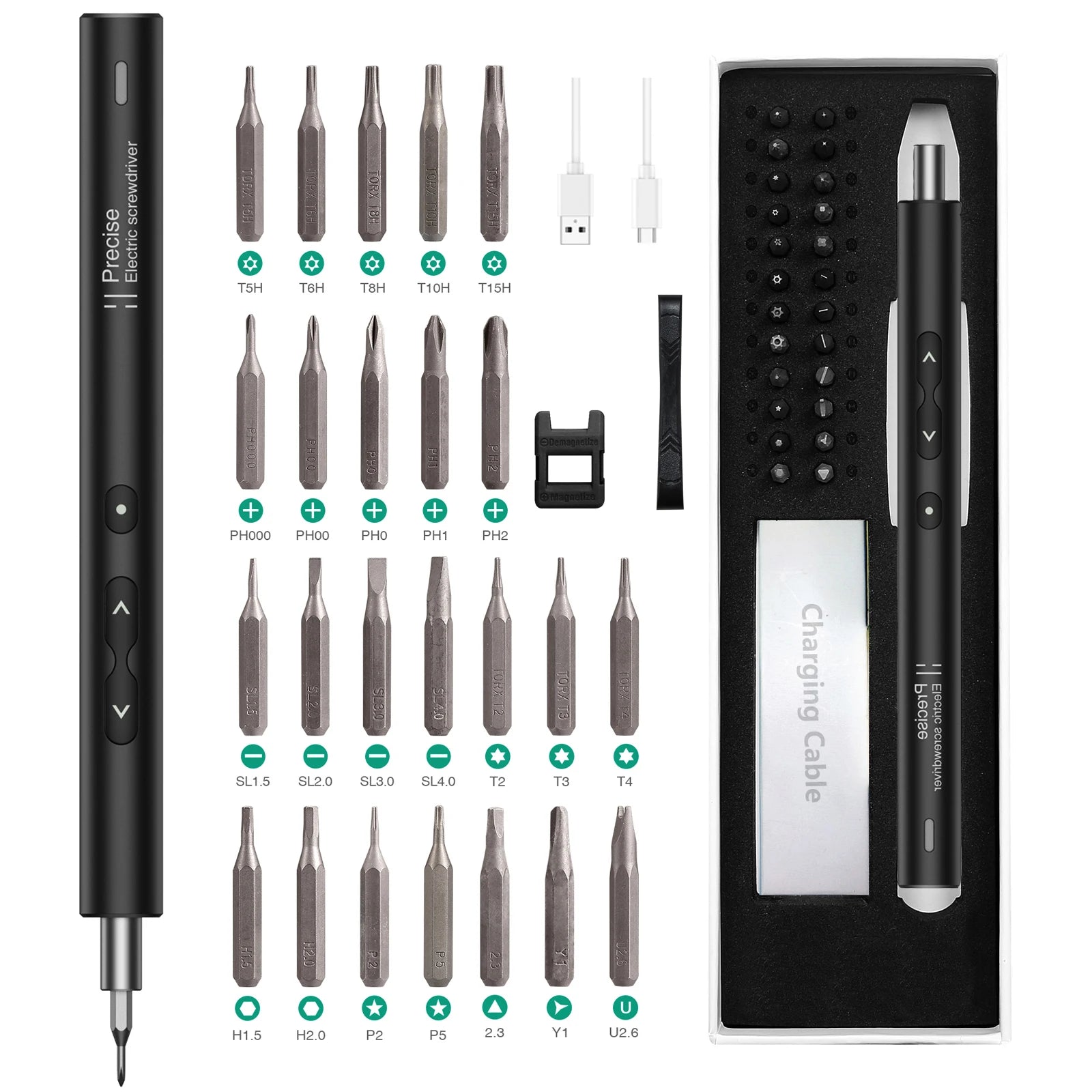 28-in-1 Cordless Electric Screwdriver Set Rechargeable Magnetic Bits for Phone Laptop Repair