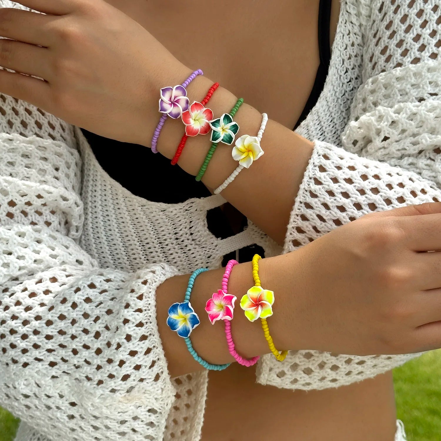 CowLost | bohemian-colorful-flower-bracelet-for-women-handmade-rice-beads-polymer-clay-flower-bracelets-girl-beach-party-daily-jewelry |2