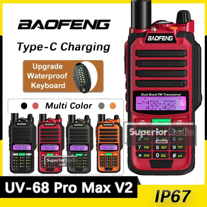 CowLost | mobile-phone-cases-baofeng-uv-68-pro-max-v2-walkie-talkie-ip67-waterproof-usb-c-charger-long-range-fm-radio-128-channels |1