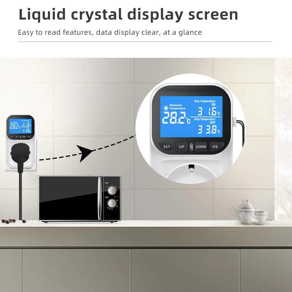 220V EU Plug Digital Temperature Controller Socket with LCD Timer Switch and Sensor