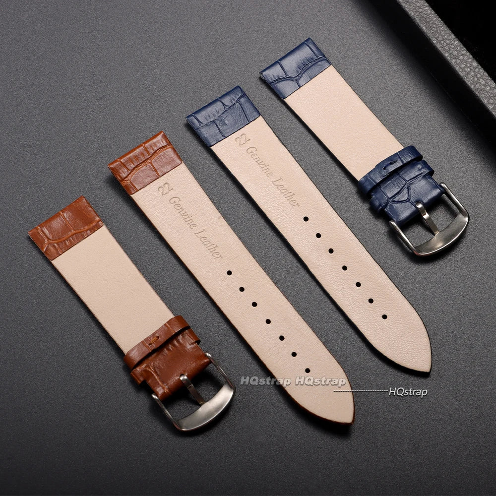 Leather Watch Strap Bamboo Knot Pattern Universal Replacement 18mm-22mm Black Brown Blue White Pink