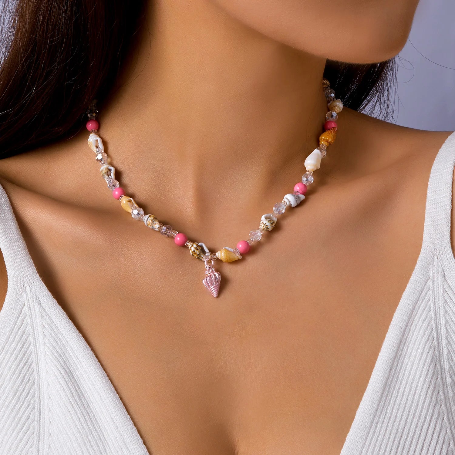 CowLost | bohemian-mixed-color-rice-beads-necklace-for-women-sea-shell-starfish-conch-pendant-beaded-clavicle-choker-beach-party-jewelry |9