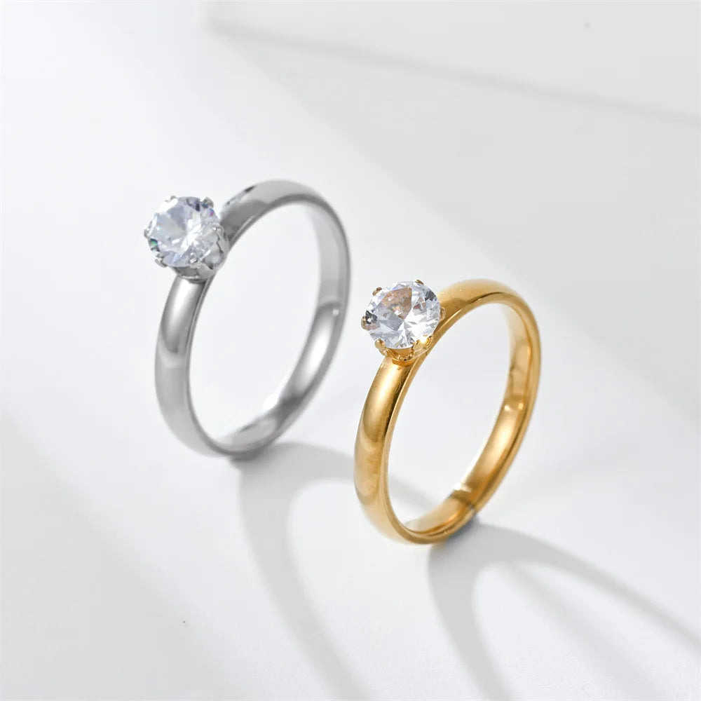 Stainless Steel Zircon Couple Engagement Rings for Men and Women Size 5-12 Valentine's Day Gift