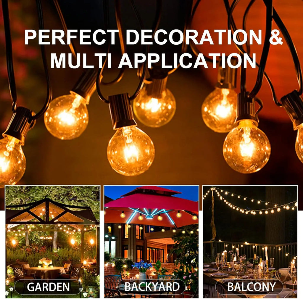 15M G40 Tungsten Outdoor String Lights, IP65 Waterproof, 220V Connectable Garland for Patio Porch Party Decor