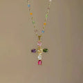 Colorful Zircon Cross Pendant Necklace Stainless Steel Religious Jewelry Gift