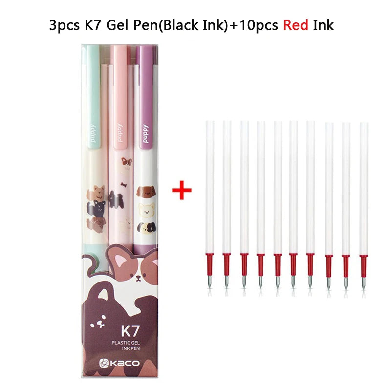 CowLost | product_id-kaco-cute-happy-puppy-gel-pen-set-3pcs-k7-push-0-5mm-black-ink-quick-drying-gel-ink-pen-papeleria-for-girls |21