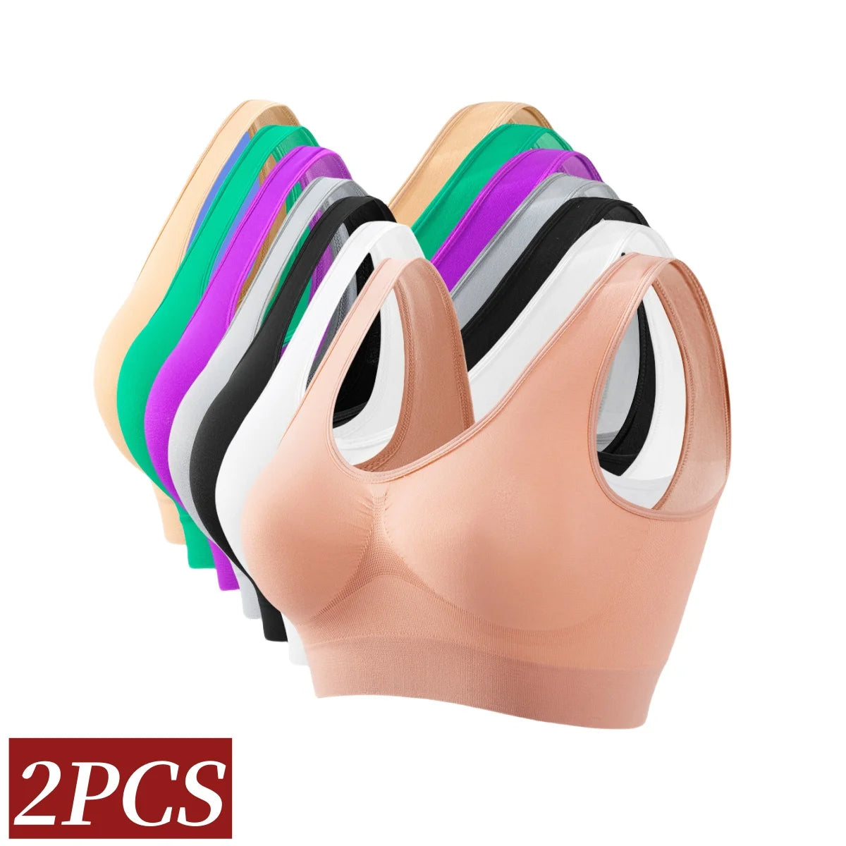 CowLost | product_id-2pcs-wireless-push-up-seamless-sports-bras-plus-size-crop-tops-for-women |2