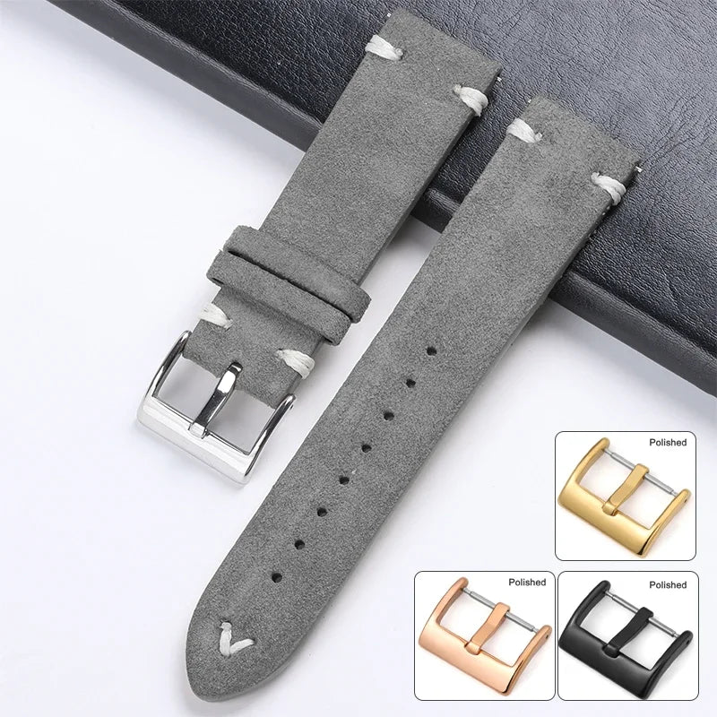 CowLost | product_id-hqstrap-grey-vintage-suede-leather-watch-strap-18-22mm-handmade-stitching-universal-replacement |1