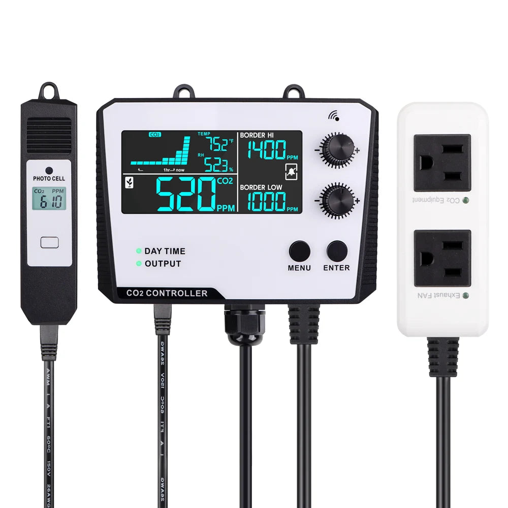 JUANJUAN CO2 Controller with LCD Display 0-5000ppm Carbon Dioxide Regulator for Greenhouse Air Quality Monitoring