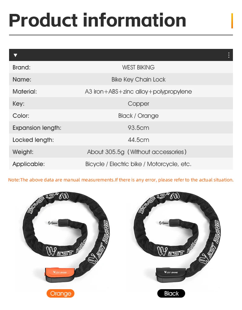 CowLost | sporting-goods-west-biking-wear-resistant-anti-slip-bicycle-chain-lock |8