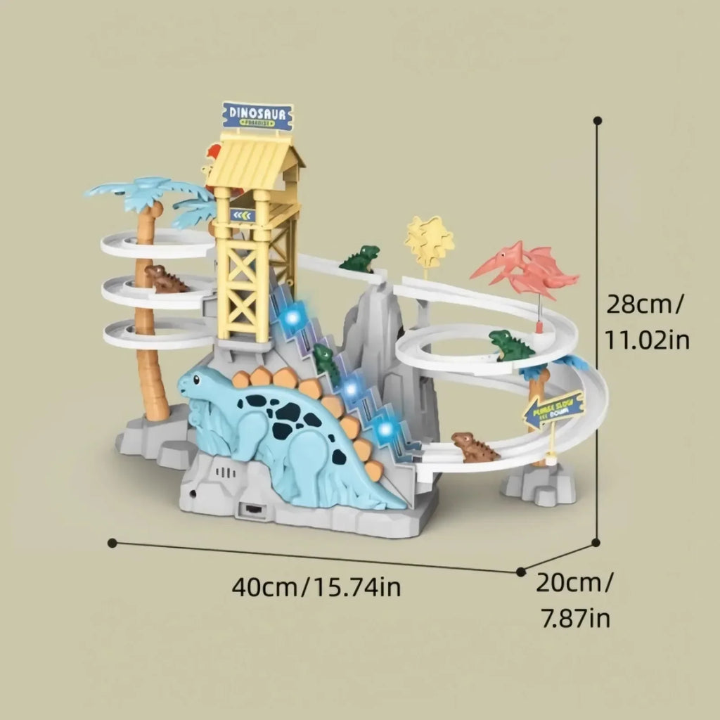 Electric Double Track Dinosaur Railcar Toy with Slide, Climbing Stairs, Music, and Educational Features for Kids Gift