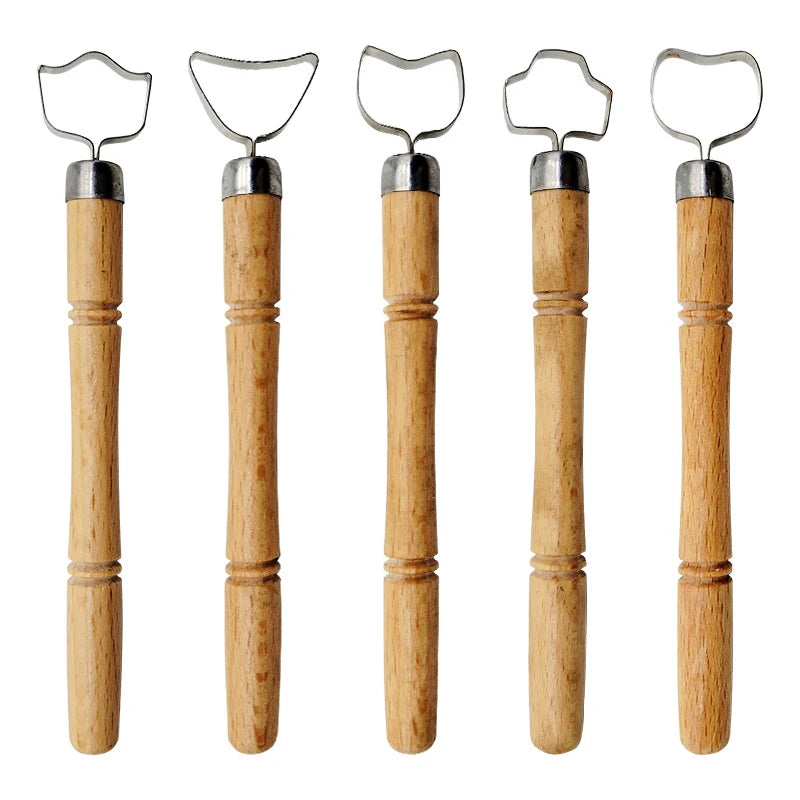 CowLost | 5pcs-pottery-scraper-tools-wood-handle-pottery-sculpting-tool-set-diy-clay-carving-shaping-kit-for-craftsmen-craft-supplies |7