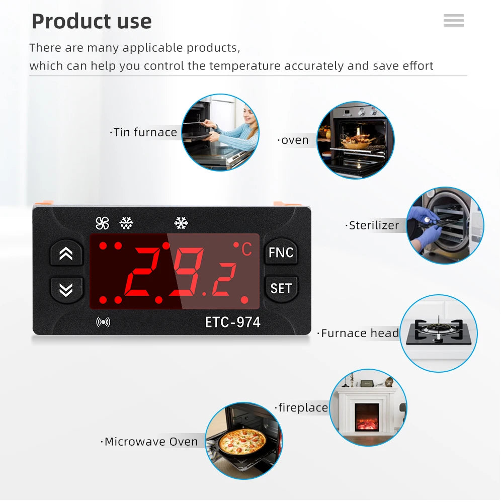 ETC-974 Mini Digital Temperature Controller 220V Thermostat Regulator with Dual NTC Sensors