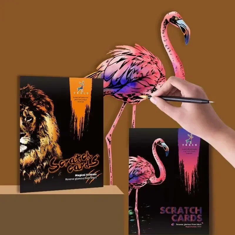 CowLost | product_id-4-pcs-a4-diy-scratch-painting-set-with-cartoon-animals-night-view-designs |1