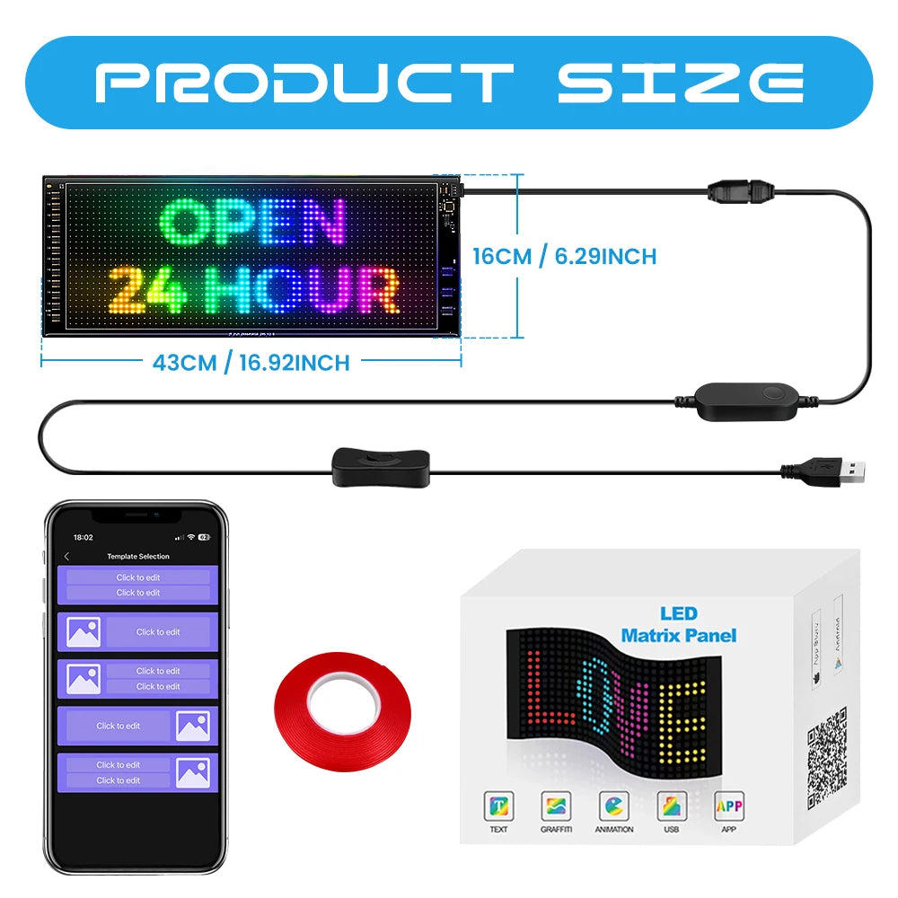 Double Layer RGB Flexible LED Display Panel with App Programmable Sign for Car, Shop, Hotel, Advertising