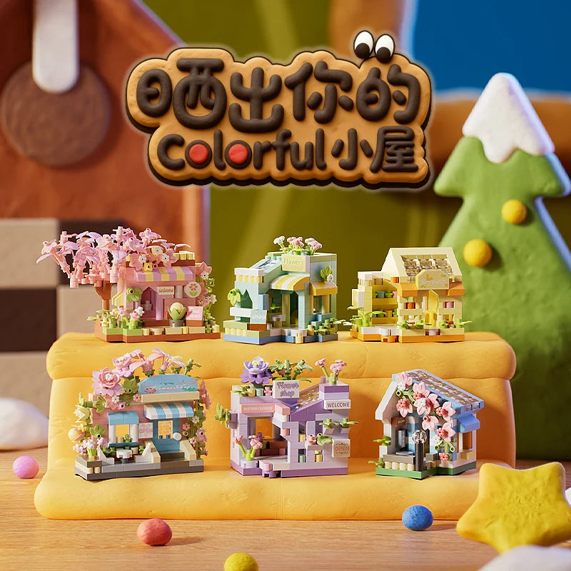 Mini City Street View Flower Shop Building Blocks Kit Educational Toy for Kids