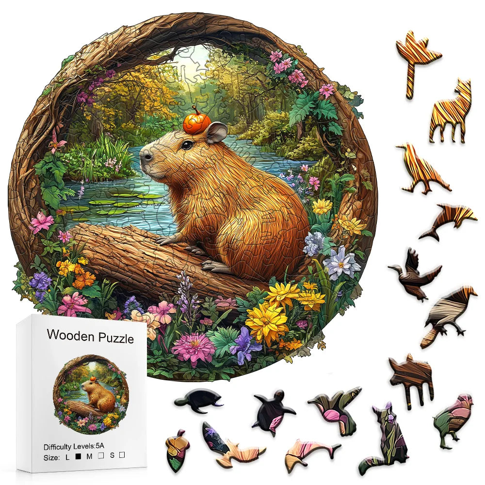 CowLost | product_id-wooden-capybara-pumpkin-forest-animal-jigsaw-puzzle-with-irregular-pieces |1