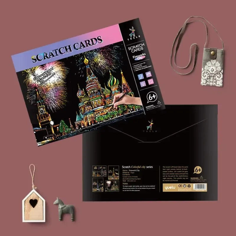 CowLost | product_id-4-piece-a4-diy-scratch-painting-set-landscapes-cities-animals |1