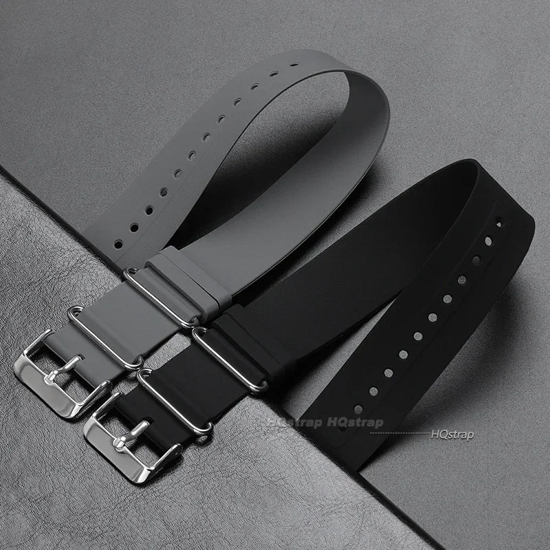18mm-22mm Soft Silicone Waterproof One-Piece Watch Strap Black Blue Grey Universal