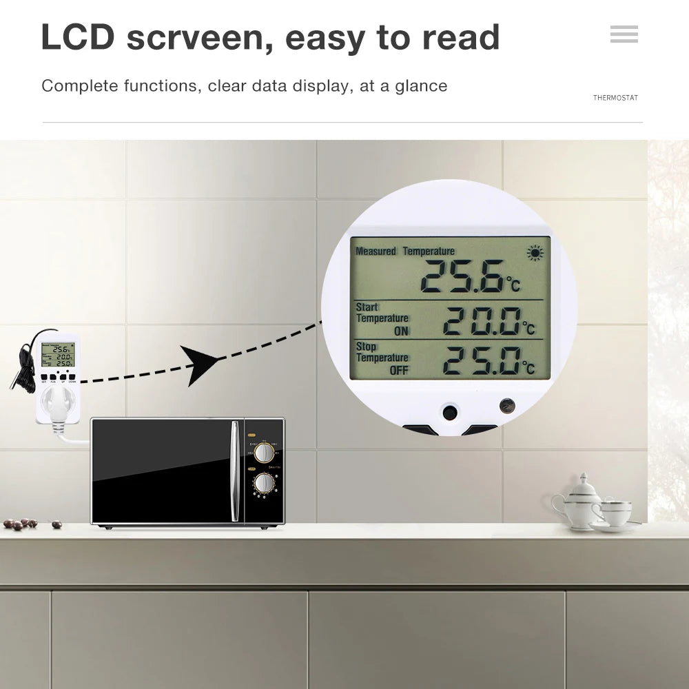LCD Thermostat Timer Socket 16A EU Plug Temperature Controller with Alarm and Circulation Switch for Heating Cooling