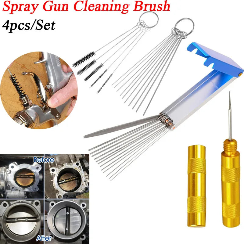 CowLost | 4pcs-set-airbrush-cleaning-brush-auto-spray-gun-nozzle-cleaning-equipment-repair-tools-scrape-spray-needle-brush-hand-tool |1
