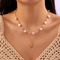 CowLost | ocean-series-stainless-steel-starfish-pendant-necklace-for-women-trendy-summer-beach-double-layer-beads-chain-choker-jewelry |6