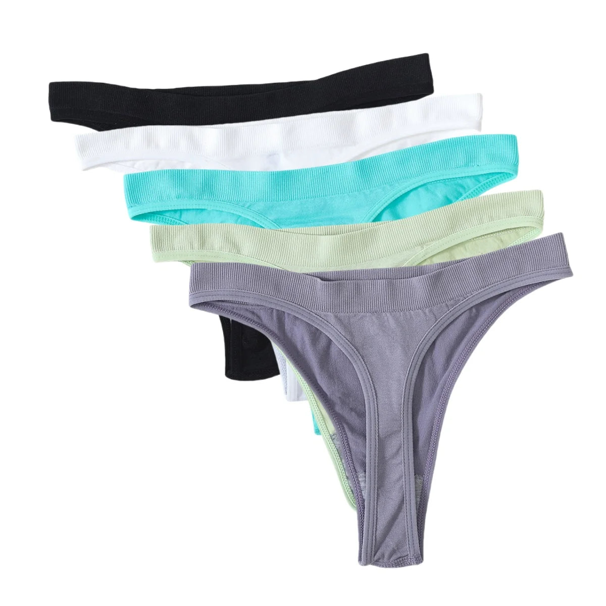 CowLost | product_id-5pcs-brazilian-high-waist-sports-thong-g-string-panties-women-m-xl-solid-t-back-underwear-set |30