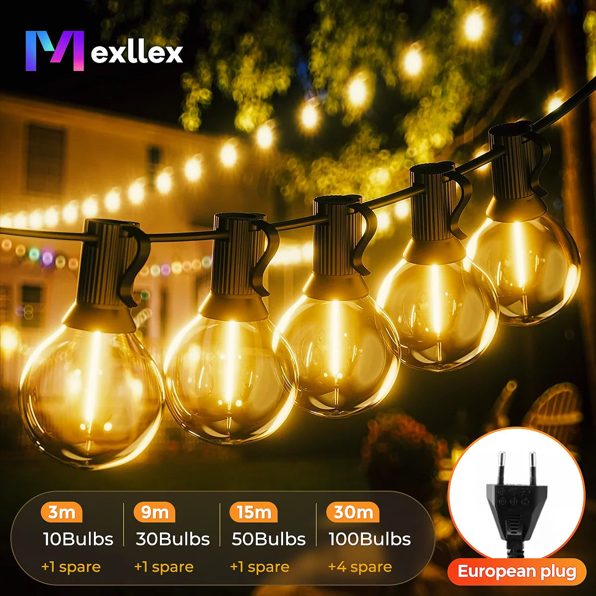100FT G40 LED Globe String Lights, 100 Waterproof Plastic Bulbs for Outdoor Christmas Party Garden Decor