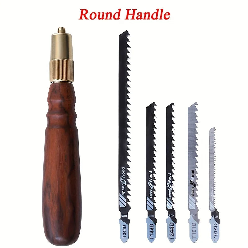CowLost | 1-set-mini-detachable-hand-saw-round-hexagonal-wooden-handle-high-carbon-steel-handheld-saw-with-5-saw-blades-for-woodworking |7