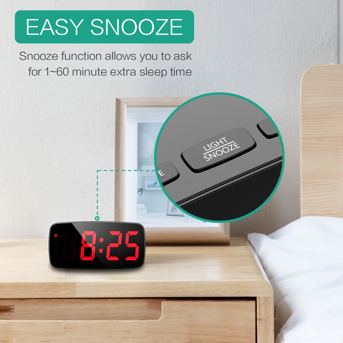 ORIA Digital LED Alarm Clock Voice Control Snooze Temperature Display Night Mode