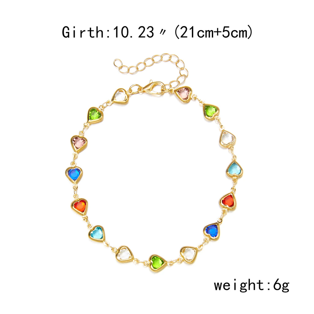 CowLost | exquisite-rainbow-zircon-heart-choker-necklace-for-women-korean-crystal-gold-color-metal-chain-collar-girls-party-beach-jewelry |14