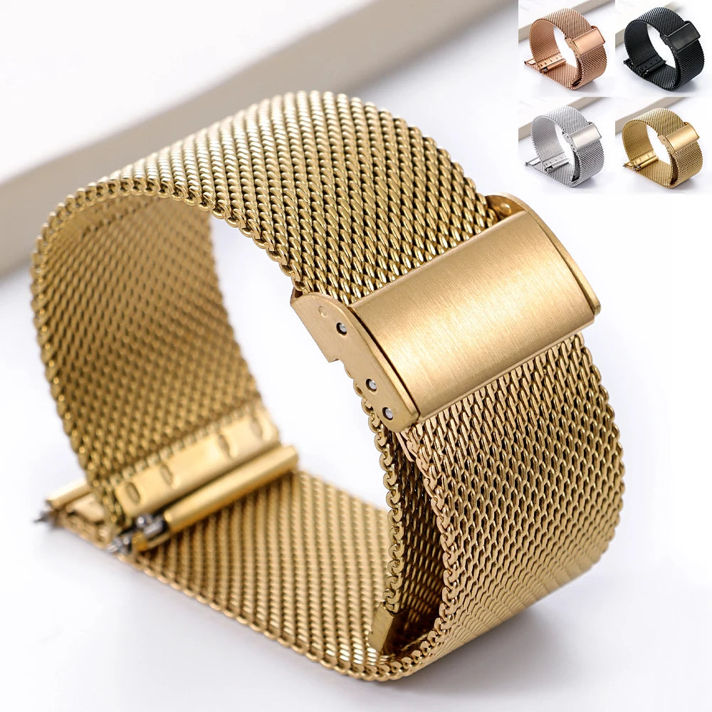 Quick Release Stainless Steel Milanese Mesh Watch Band 18mm 20mm 22mm Black Silver
