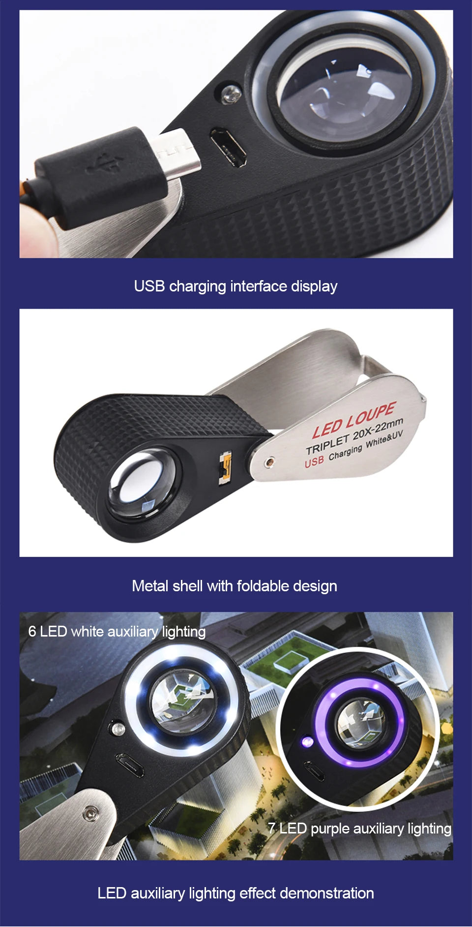 CowLost | 10x-20x-30x-40x-magnifier-loupe-with-dual-light-white-uv-led-illuminated-magnifier-jewelry-diamond-gemstone-eye-glass-for-repair |17