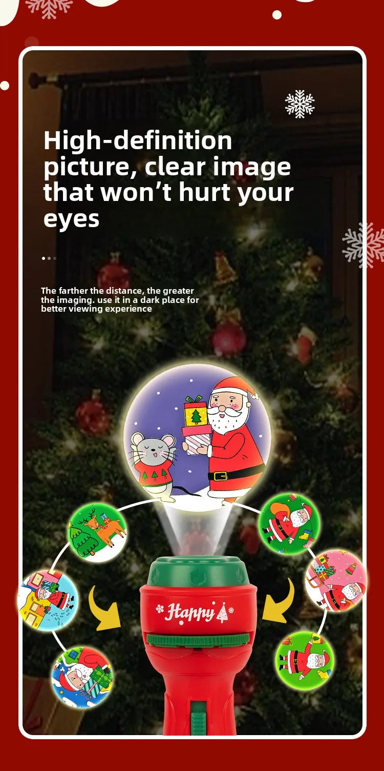 Christmas Cartoon Projection Flashlight Toy with 3-10 Cards for Kids Bedtime Stories