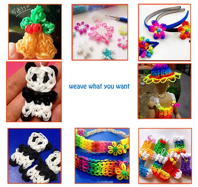 Colourful Rubber Loom Band Set Elastic Bracelet Weaving Toy with Charms