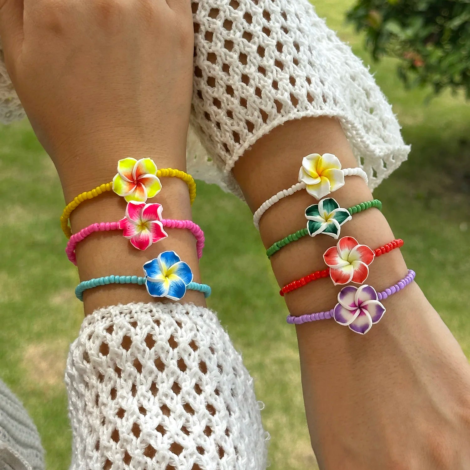CowLost | bohemian-colorful-flower-bracelet-for-women-handmade-rice-beads-polymer-clay-flower-bracelets-girl-beach-party-daily-jewelry |1