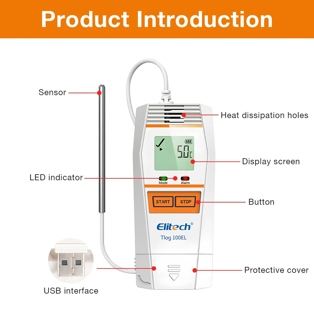 Tlog Series USB Temperature Humidity Data Logger LCD Ultra-low Temp Recorder for Cold-chain Lab
