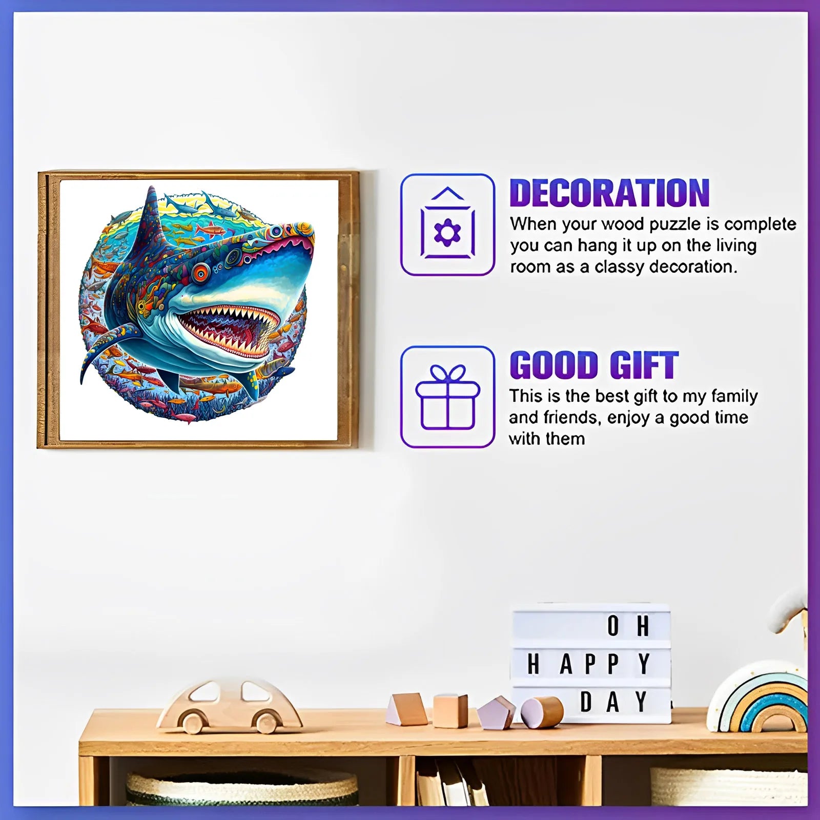 CowLost | shark-pattern-wooden-puzzle-irregular-animal-shapes-stress-relief-toys-holiday-birthday-gift |4