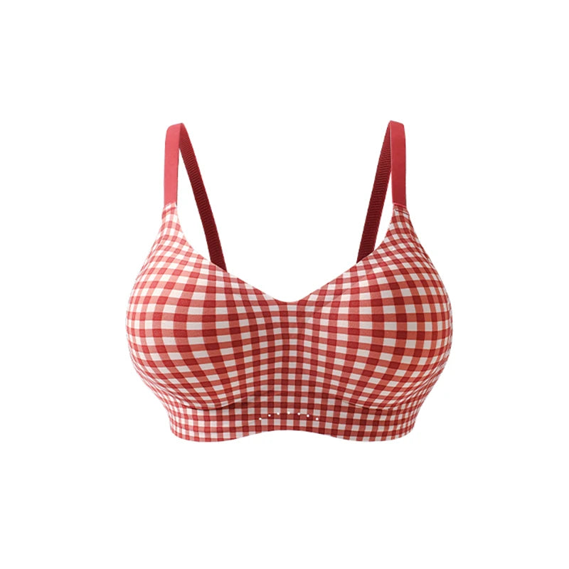 CowLost | product_id-fallsweet-red-plaid-wireless-seamless-push-up-bra-for-women |1