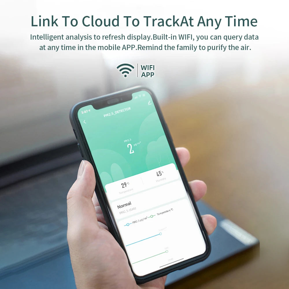 Portable WIFI Air Quality Tester with APP Control PM2.5 CO2 Temperature Humidity Meter