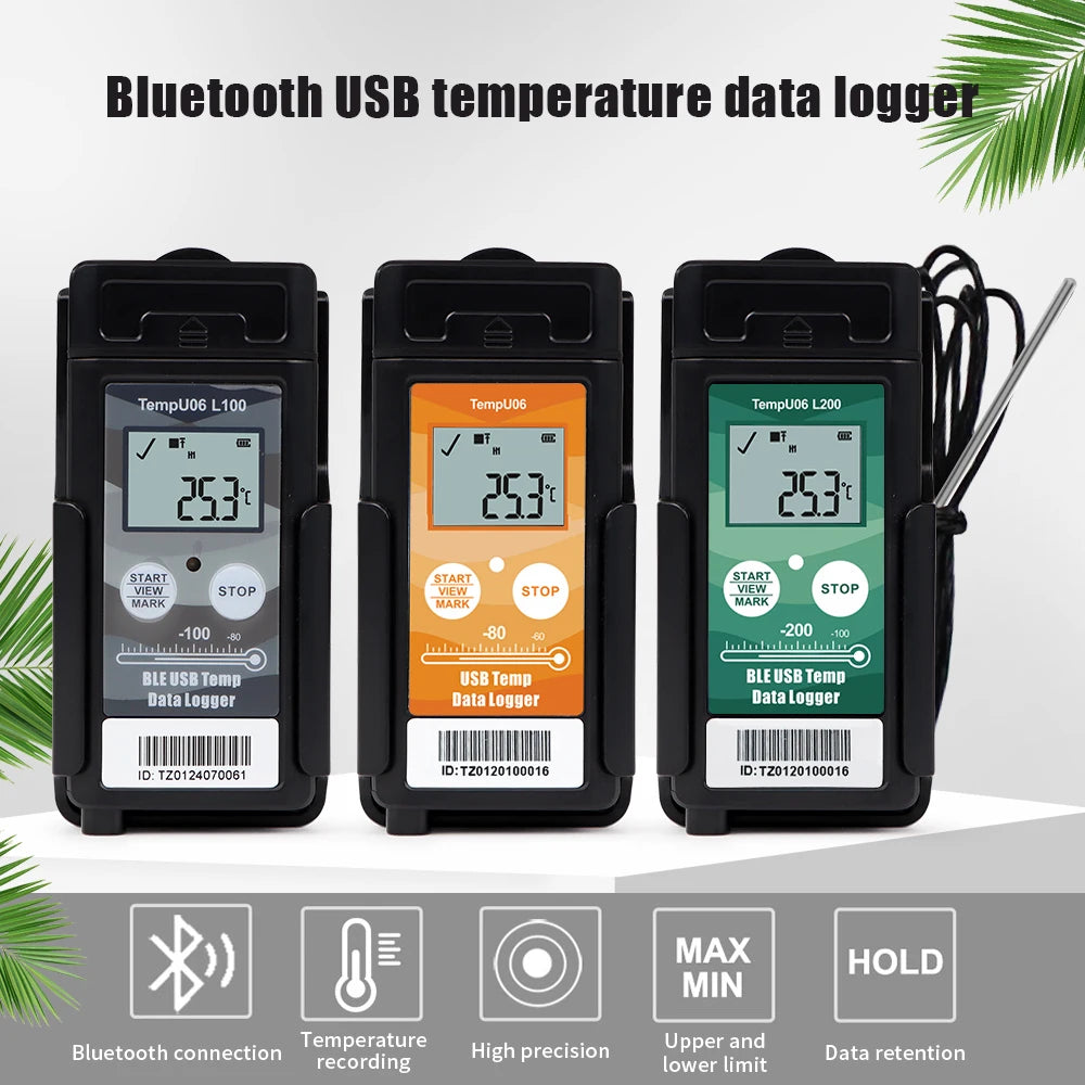 TempU06 Ultra Low Temp Data Logger USB Bluetooth 32000 Points -80℃ to -200℃ Recorder
