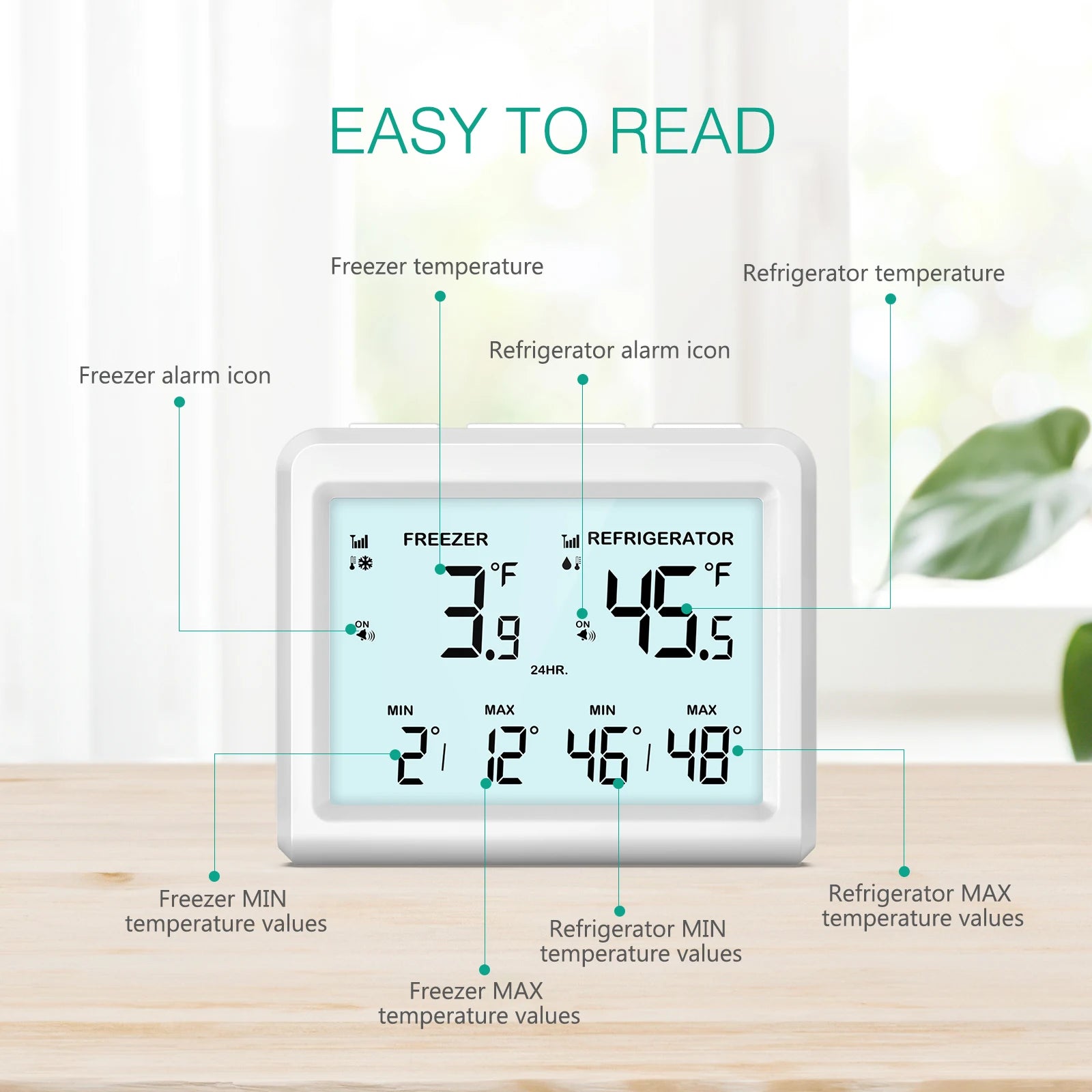 ORIA Wireless Digital Refrigerator Thermometer with 2 Sensors