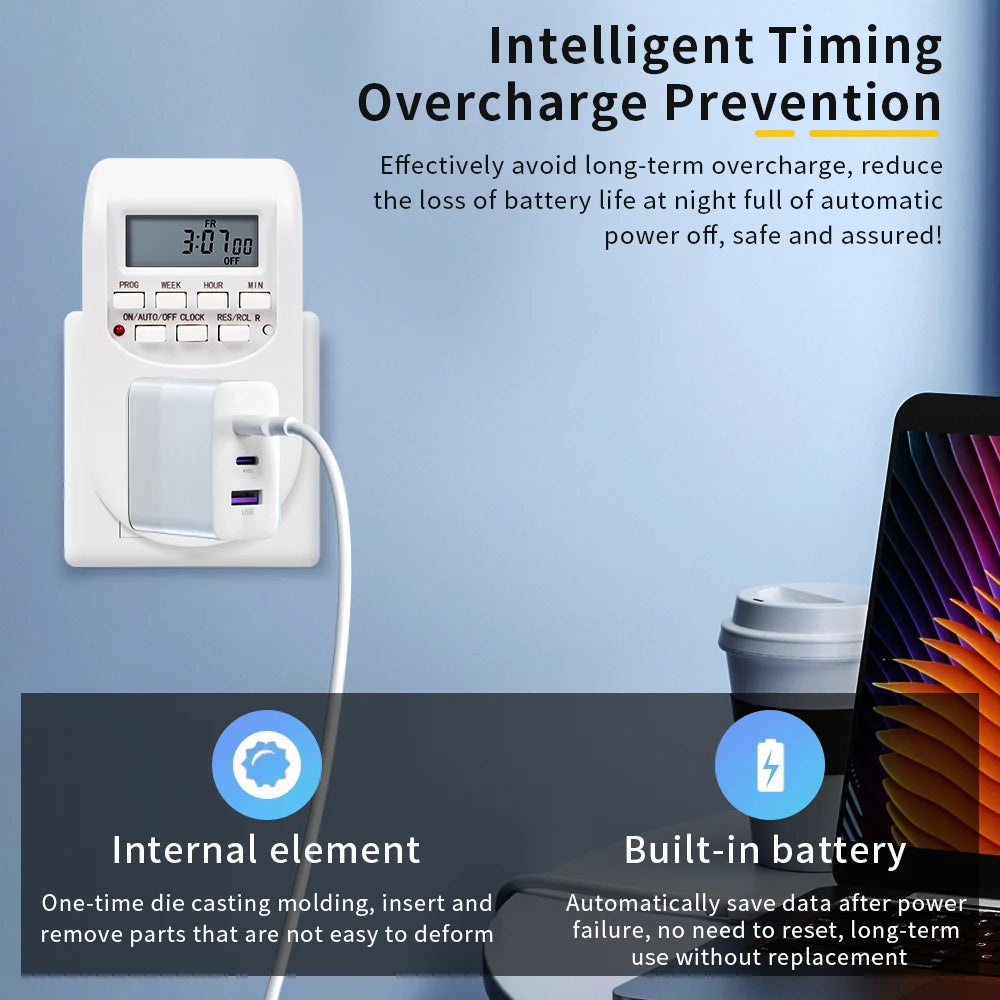 220V JUANJUAN Digital 7-Day Programmable Timer Socket EU Plug Smart Switch